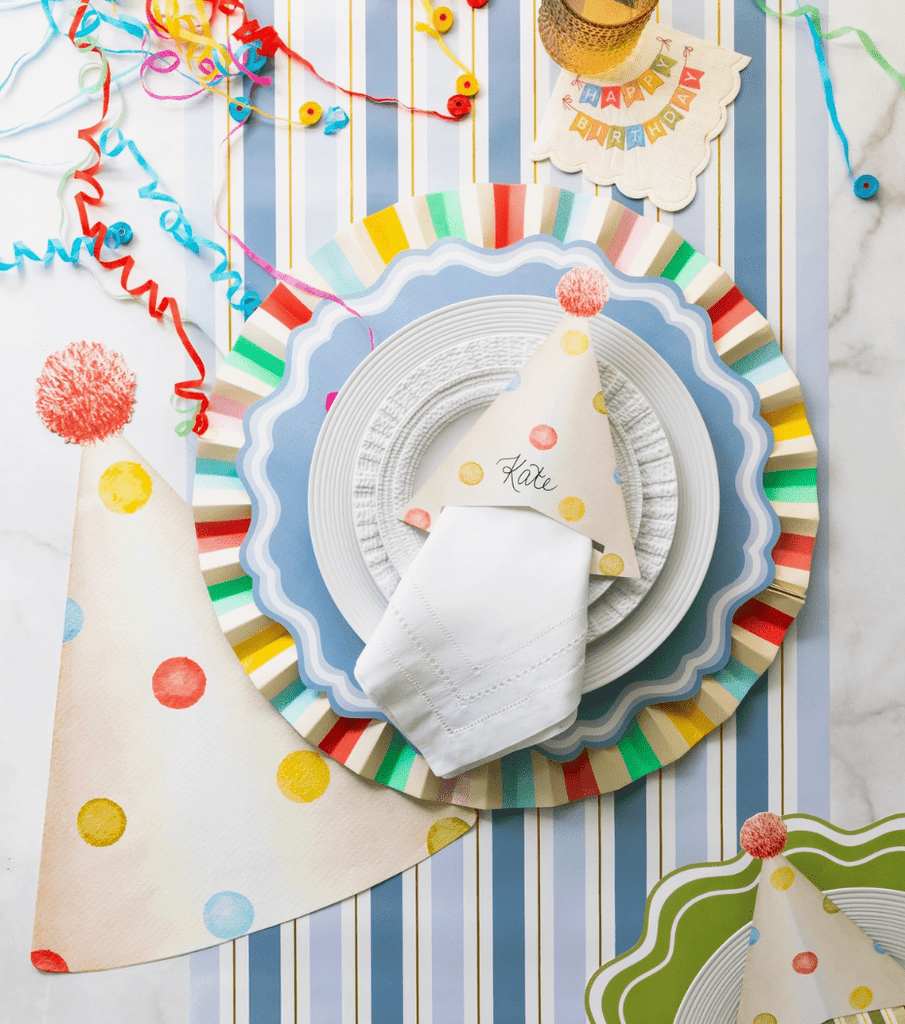 Gatherings by Curated Paperie Party Blue Striped Paper Table Runner