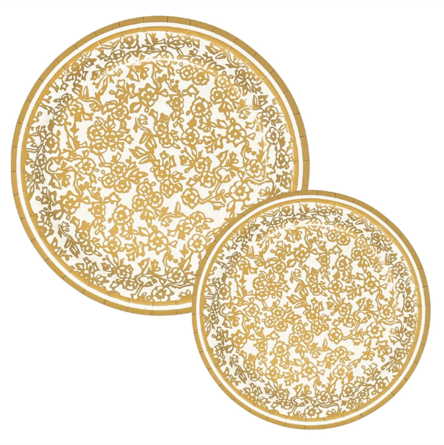 Lucy Grymes Designs 7" Plate Gold Chinoiserie Heavy Duty Paper Plates (7" and 10")