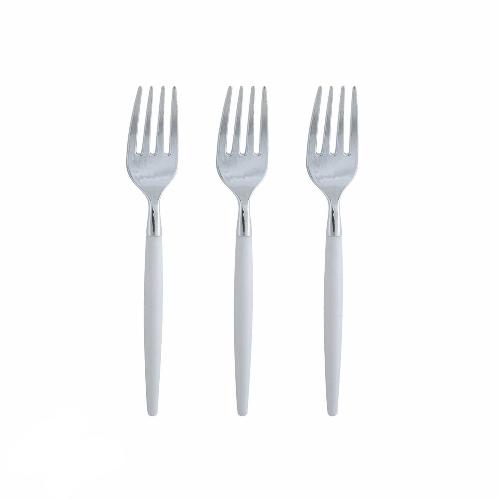 Luxe Party 20 Mini Forks White and Silver Plastic Mini Forks | 20 Forks