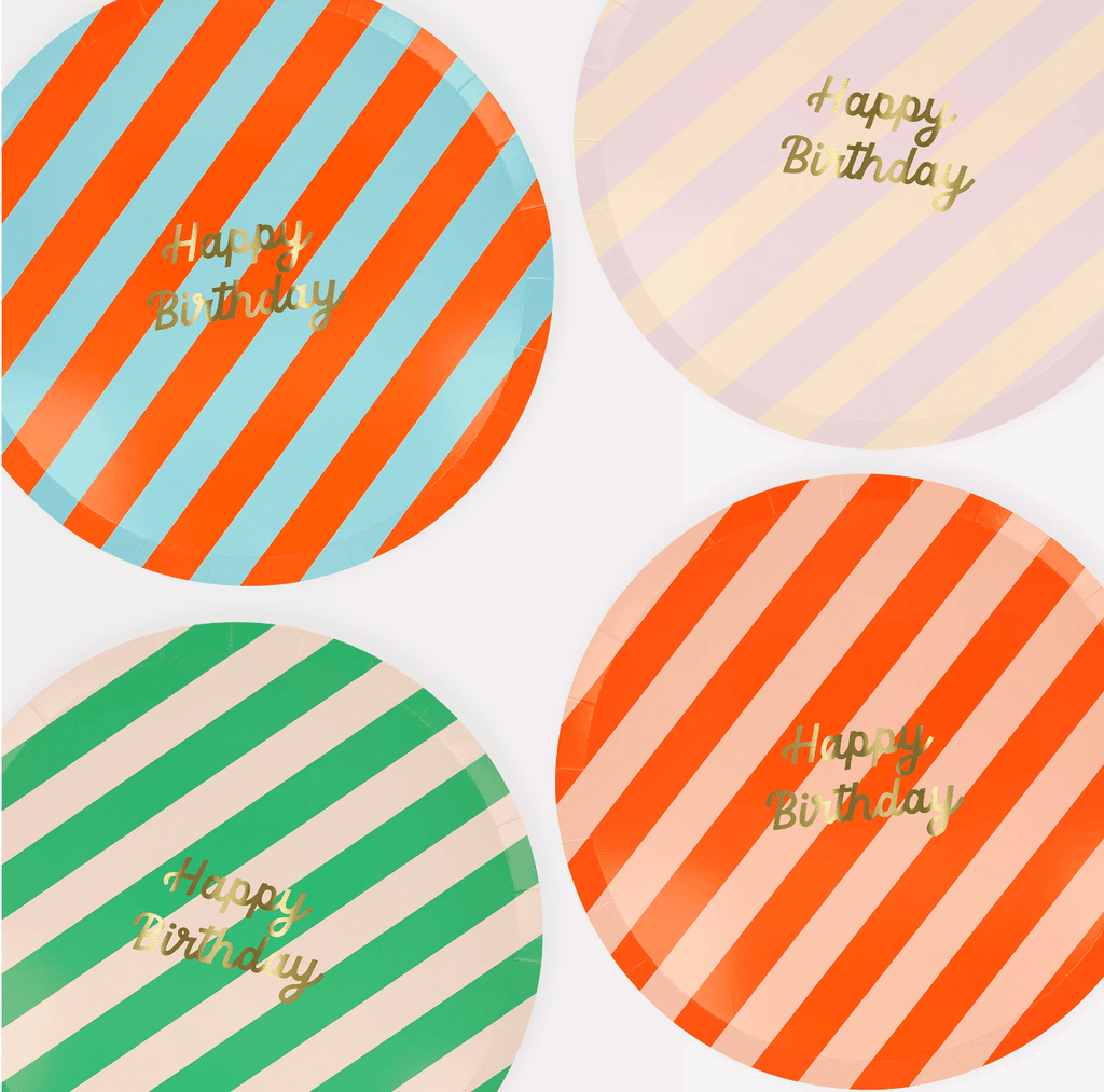 Meri Meri Party Stripe Happy Birthday Dinner Plate (Assorted)