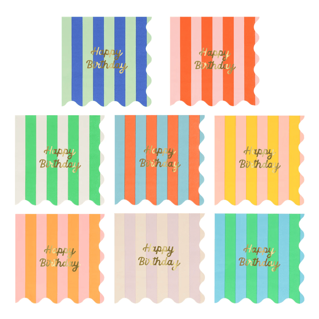 Meri Meri Party Stripe Happy Birthday Small Napkins