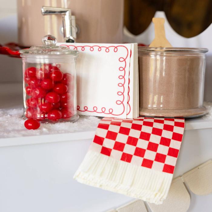 My Mind’s Eye BEC1139 - Red and Pink Checked Fringed Paper Dinner Napkins