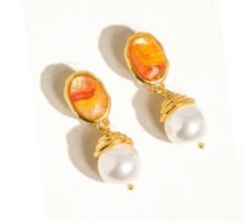 Pine+Poppy Pearl/Orange Drop Poppy Pearl & Gold Earrings (Choose Style)