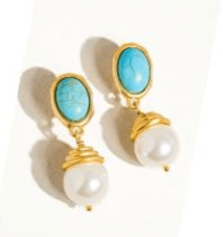 Pine+Poppy Turquoise Pearl Drop Poppy Pearl & Gold Earrings (Choose Style)