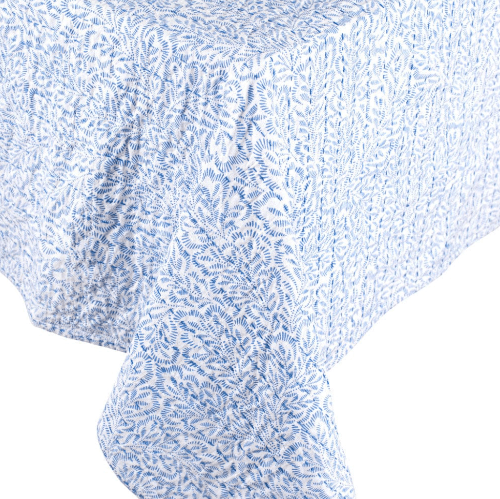 Portofino International Trading, USA Blue Leaves Block Print Tablecloth