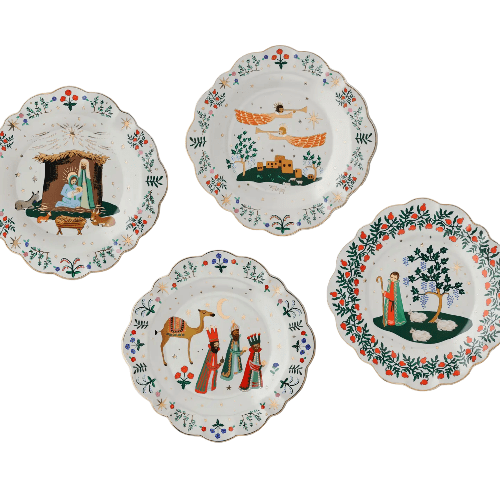 Rifle Paper Co Christmas Nativity Porcelain Dessert Plate Set