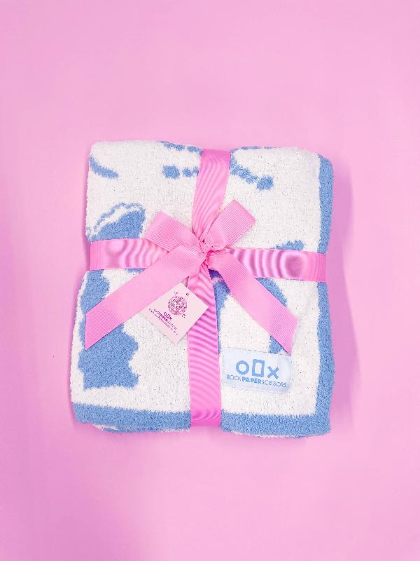 Rock Paper Scissors Cozy Blue Bow Luxury Throw Blanket