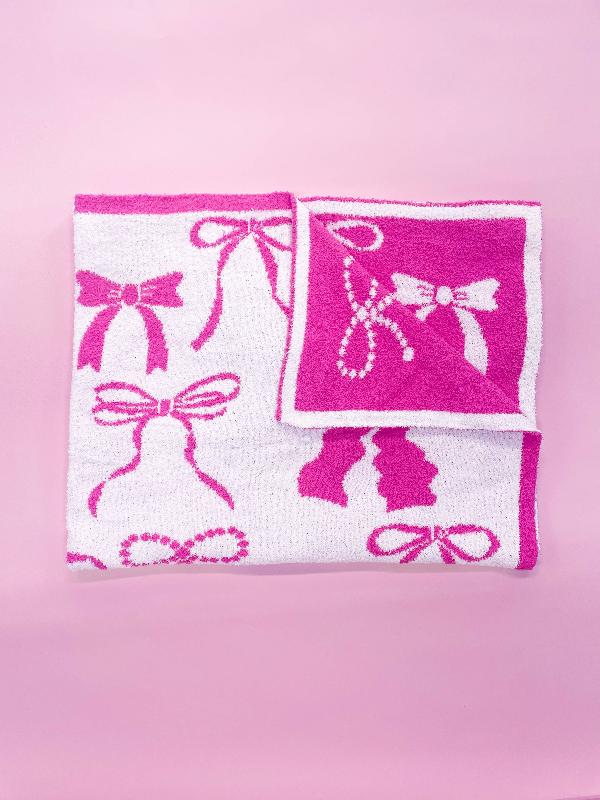 Rock Paper Scissors Cozy Pink Bow Luxury Throw Blanket