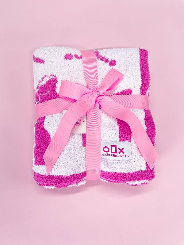 Rock Paper Scissors Cozy Pink Bow Luxury Throw Blanket