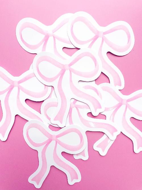 Rock Paper Scissors Watercolor Pink Bow Sticker