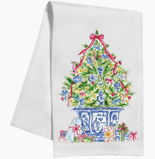 Rosanne Beck Blue Chinoiserie Christmas Tree Kitchen Towel