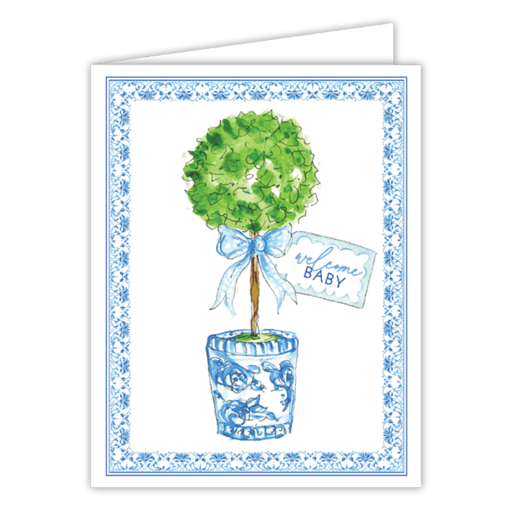 Rosanne Beck Greeting Cards Blue Topiary Welcome Baby Card