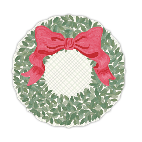 Rosanne Beck Christmas Green Wreath Red Bow Placemat