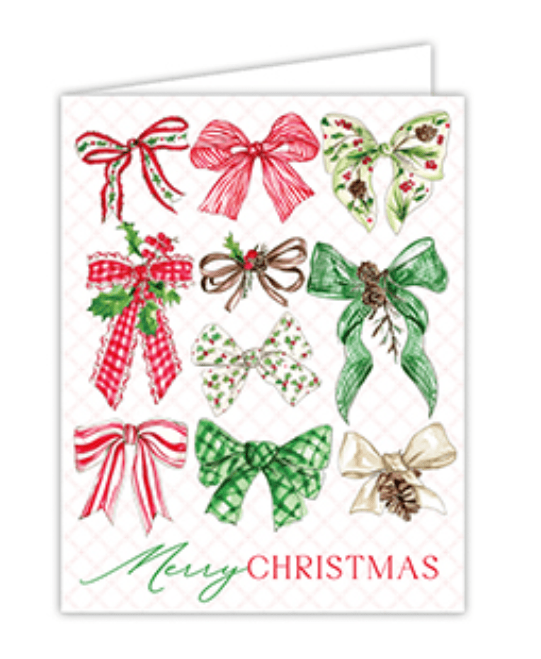 Rosanne Beck Christmas Merry Christmas Red Green Bows Card