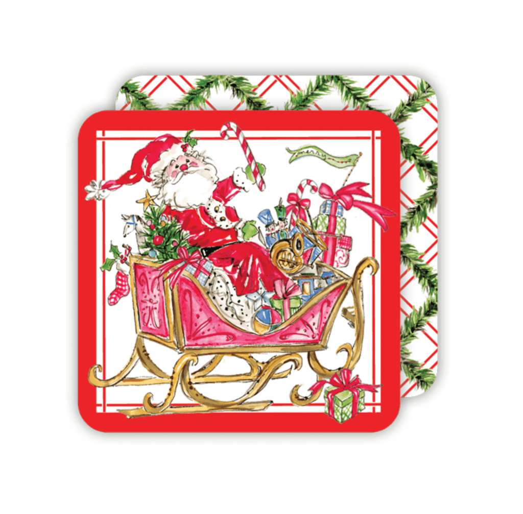 Rosanne Beck Santa Sleigh Square Coasters