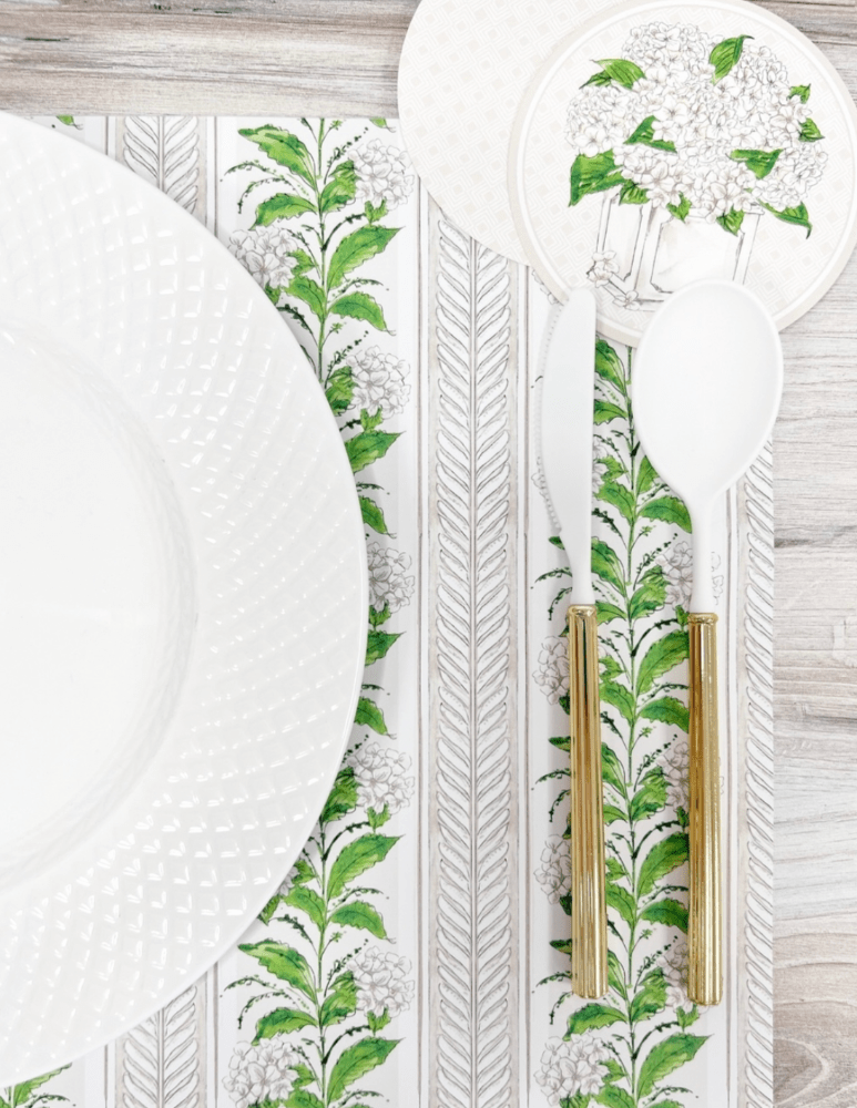 Rosanne Beck Party White Hydrangea Stripe Placemats