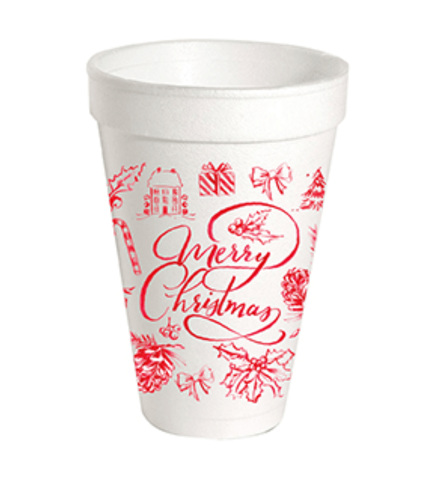 RosanneBeck Collections Red Merry Christmas Toile Styrofoam Cup