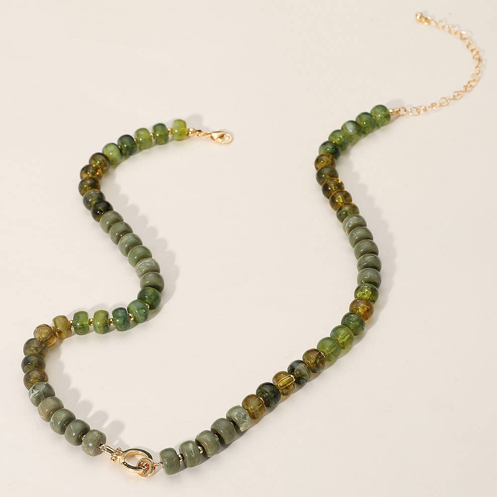 Sensibling Corp. Gold,Olive Green Beaded Clasp Accent Necklace (choose color)