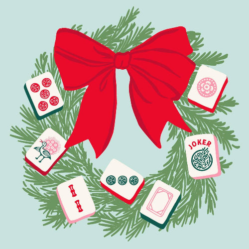 soiree-sisters Holiday Cocktail Napkins | Mahjong Wreath