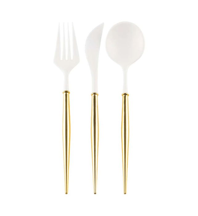 Sophistiplate Party Gold / White Bella Cutlery