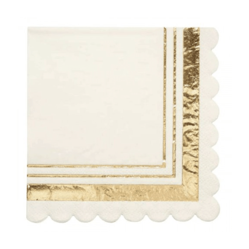 Sophistiplate Party Gold White Scalloped Cocktail Napkin