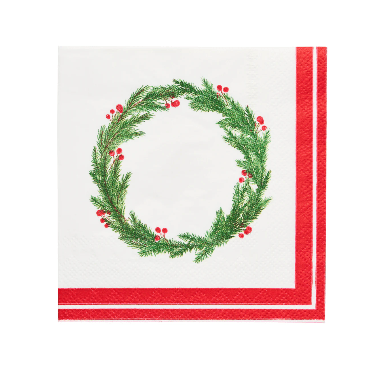 Sophistiplate Christmas Merry & Bright Wreath Cocktail Napkin