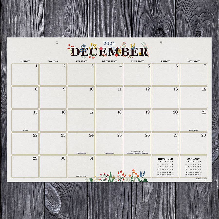 TF Publishing - Paper Goods Floral Medium Desk Calendar, July 2024 - June 2025