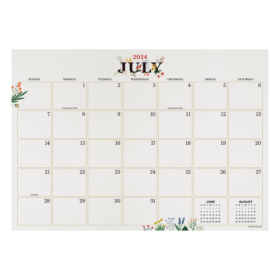 TF Publishing - Paper Goods Floral Medium Desk Calendar, July 2024 - June 2025