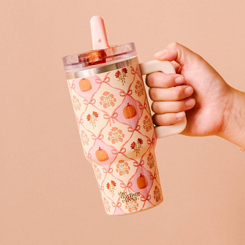 The Darling Effect 20 oz Lifestyle Flip Straw Tumbler-Patchwork Pumpkins