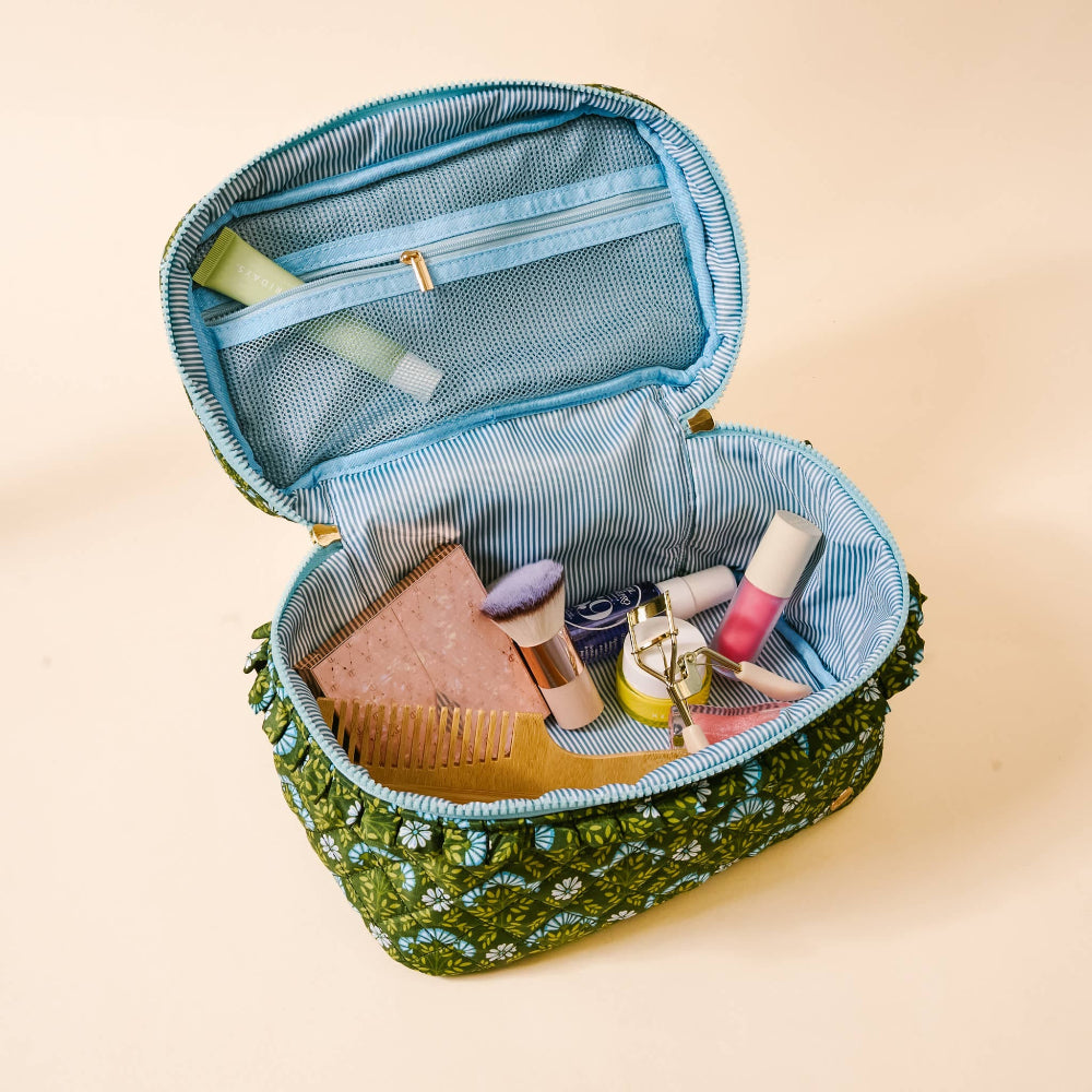 The Darling Effect Glam & Go Quilted Cosmetic Bag-Everbloom Forest Green