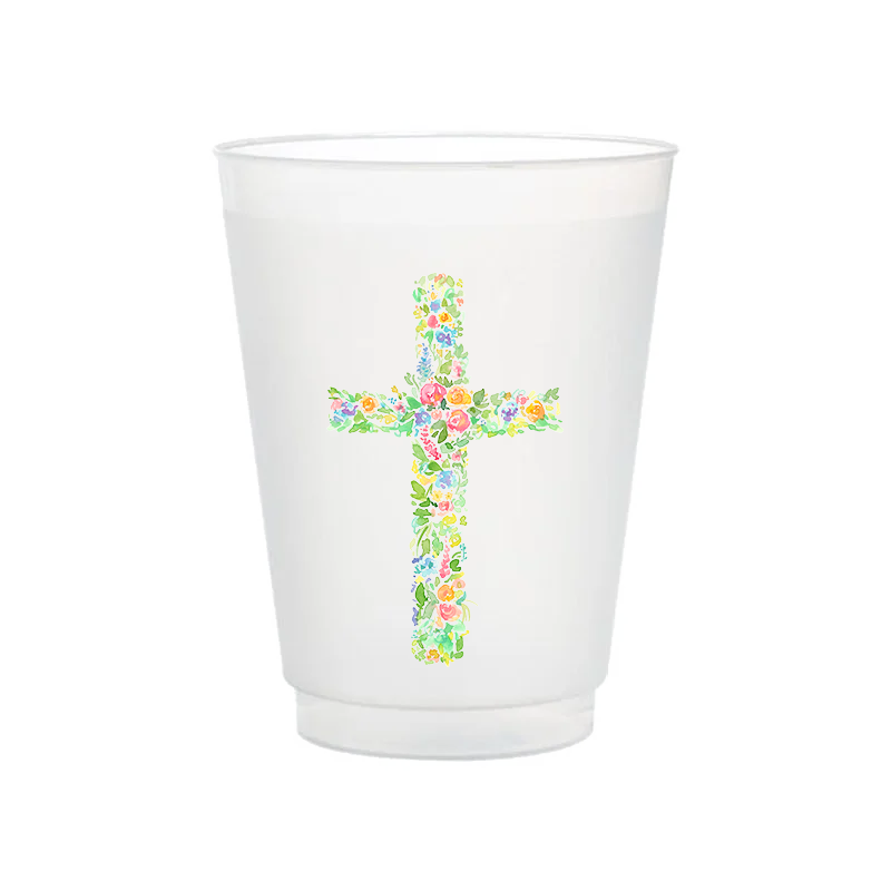 Floral Cross Frosted Cups | Set of 6