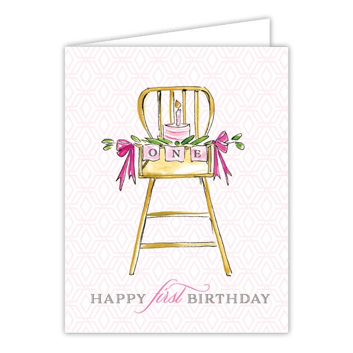 First Birthday High Chair Card - Pink