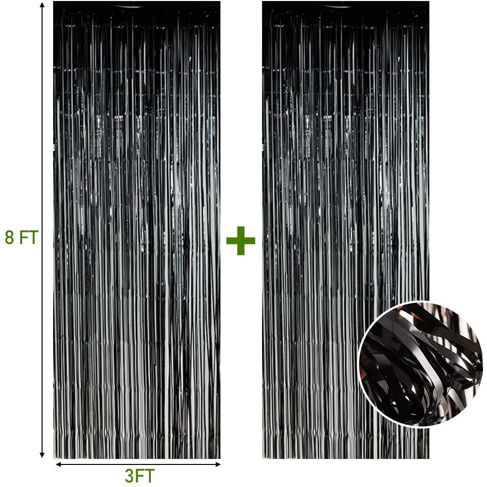 Black Foil Fringe Door Curtain, 3ft x 8ft