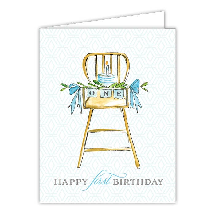 First Birthday High Chair Card - Blue