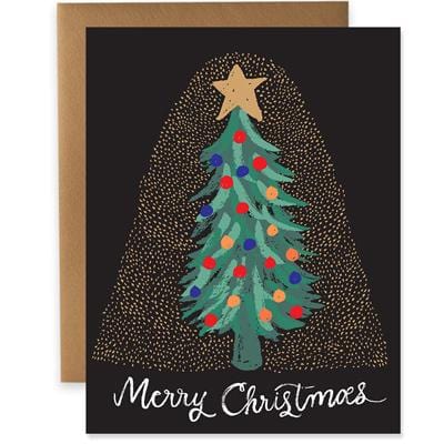 9th Letterpress Greeting Cards Golden Snow Christmas Tree Card