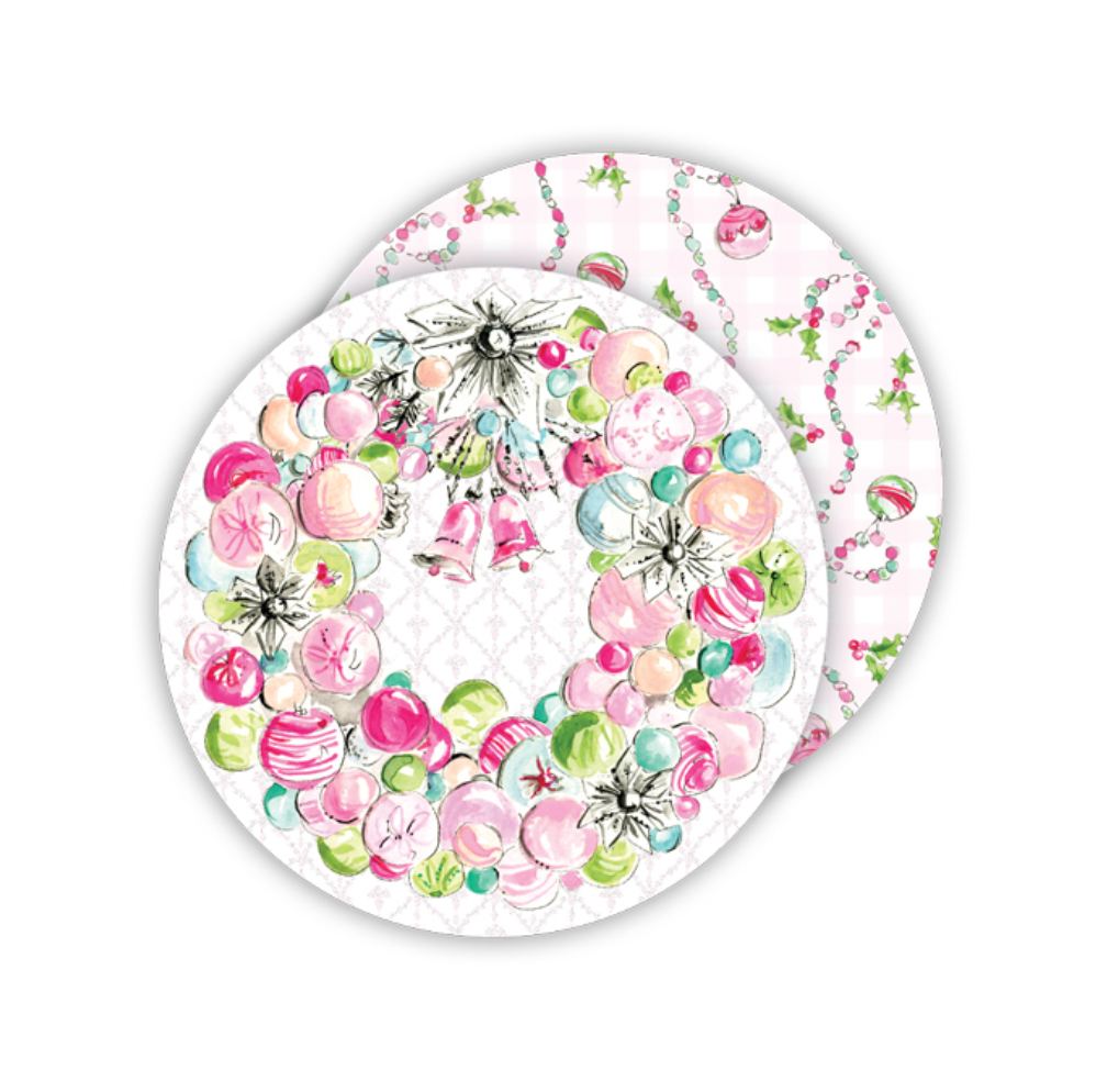 Pink Ornament Wreath Coasters