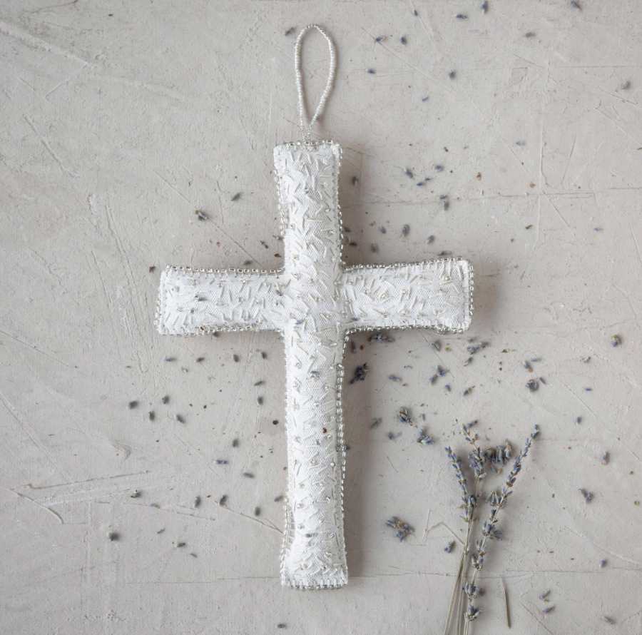 Fabric Cross with Glass Beads