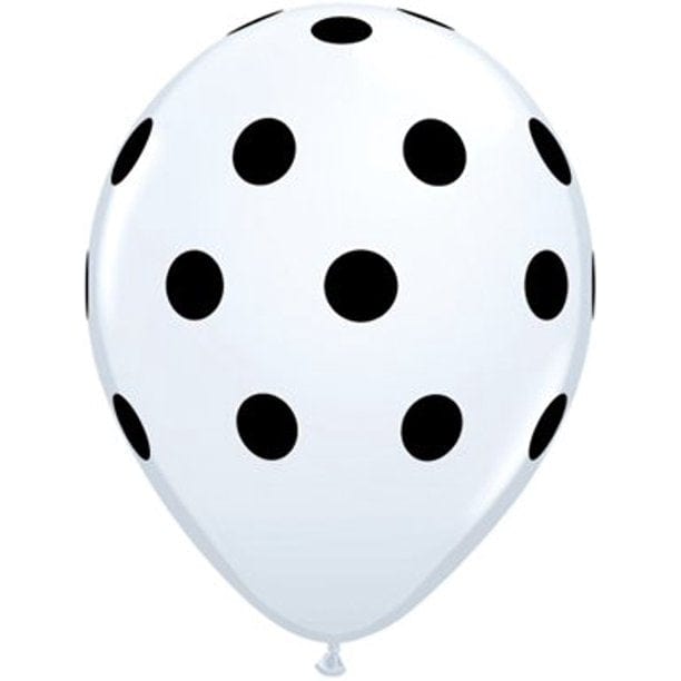 burton+burton Balloons White w Black Polka Dots Printed Latex Balloons 11"