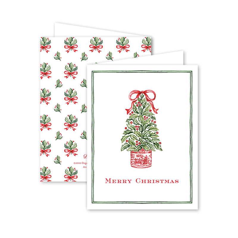 Dogwood Hill Christmas Boxed Set of 8 Cards Holly Ribbons Tree