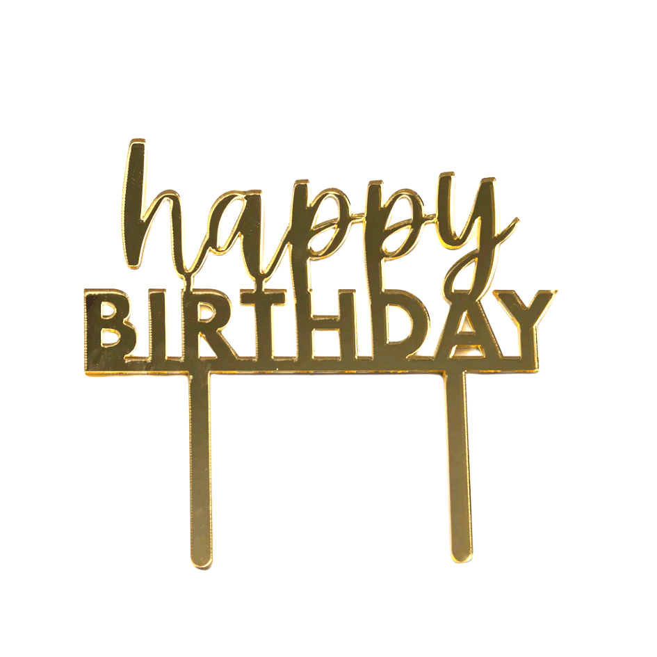 Friendlily Press Party Happy Birthday Acrylic Cake Topper - Gold