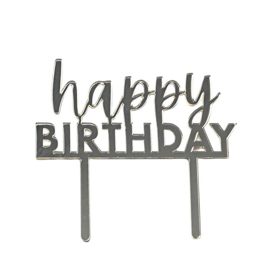 Friendlily Press Party Happy Birthday Acrylic Cake Topper - Silver