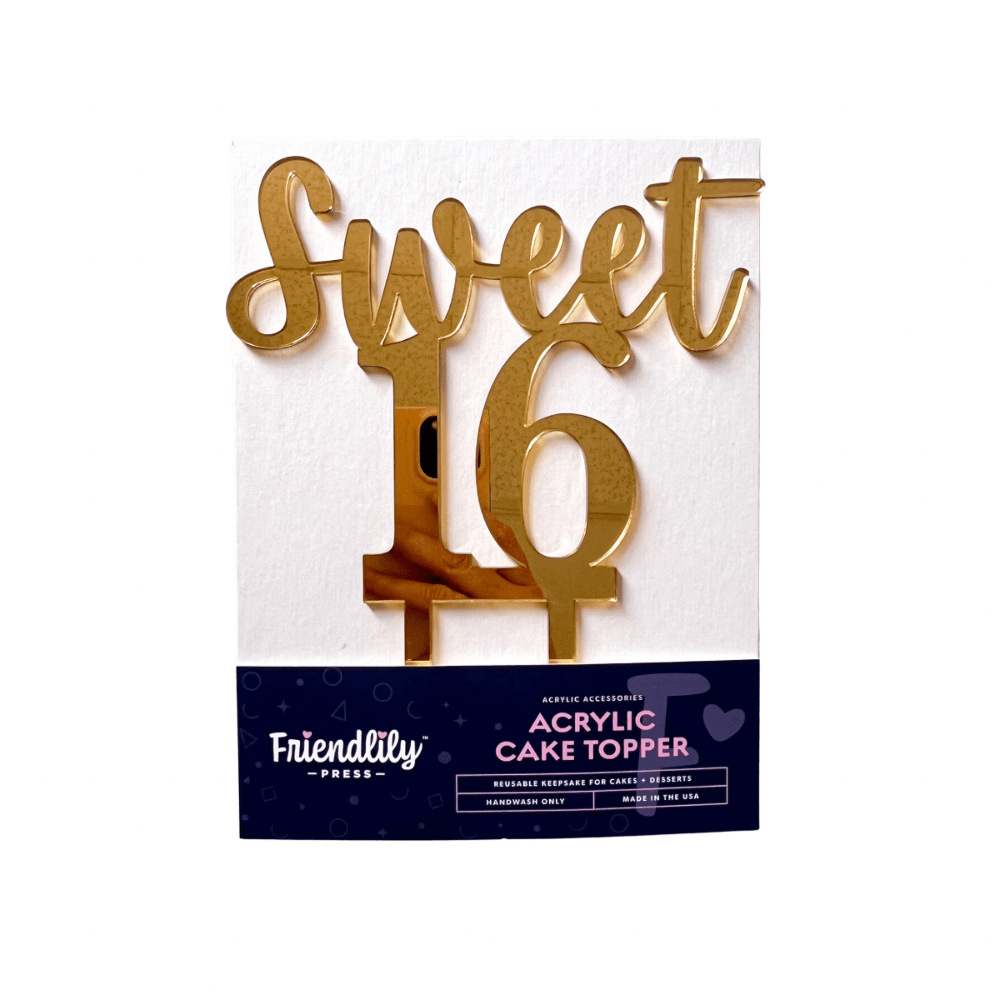 Friendlily Press Party Sweet 16 Cake Topper - Gold