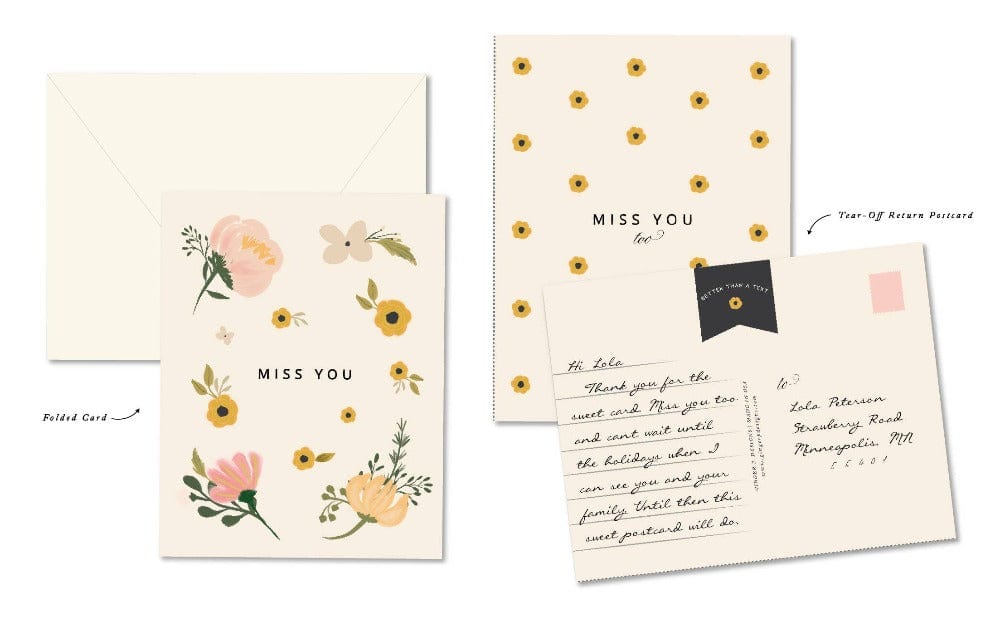 Ginger P. Designs Greeting Cards Miss You Floral Card + Postcard