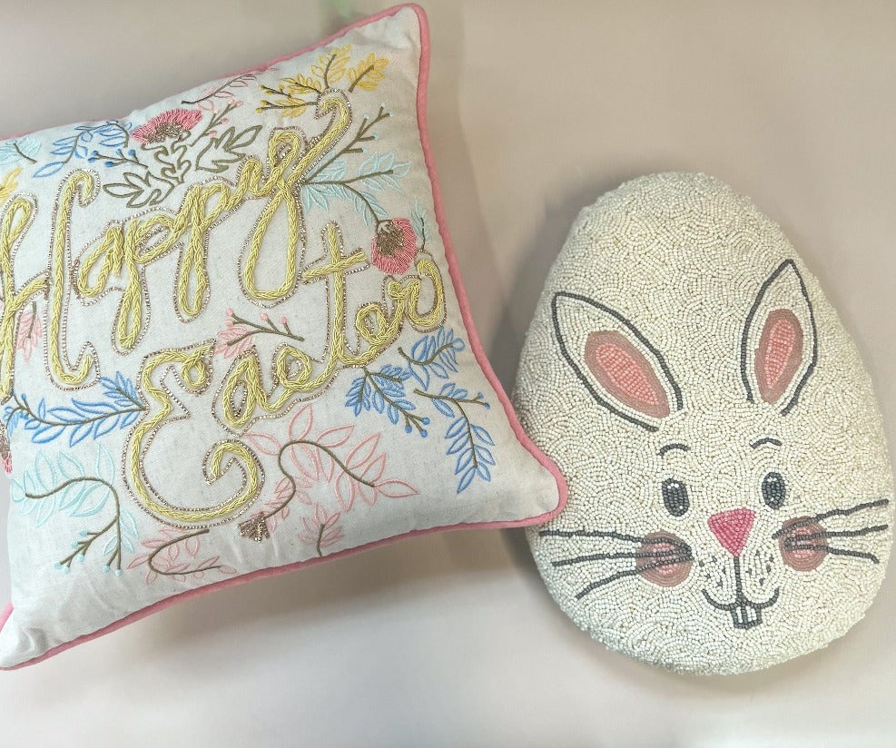 Happy Easter Embroidered Pillow