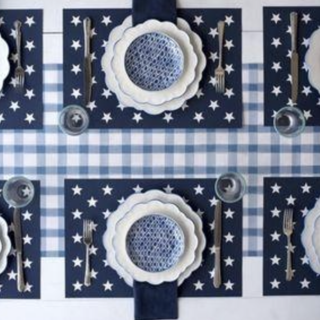 Blue Painted Check Table Runner