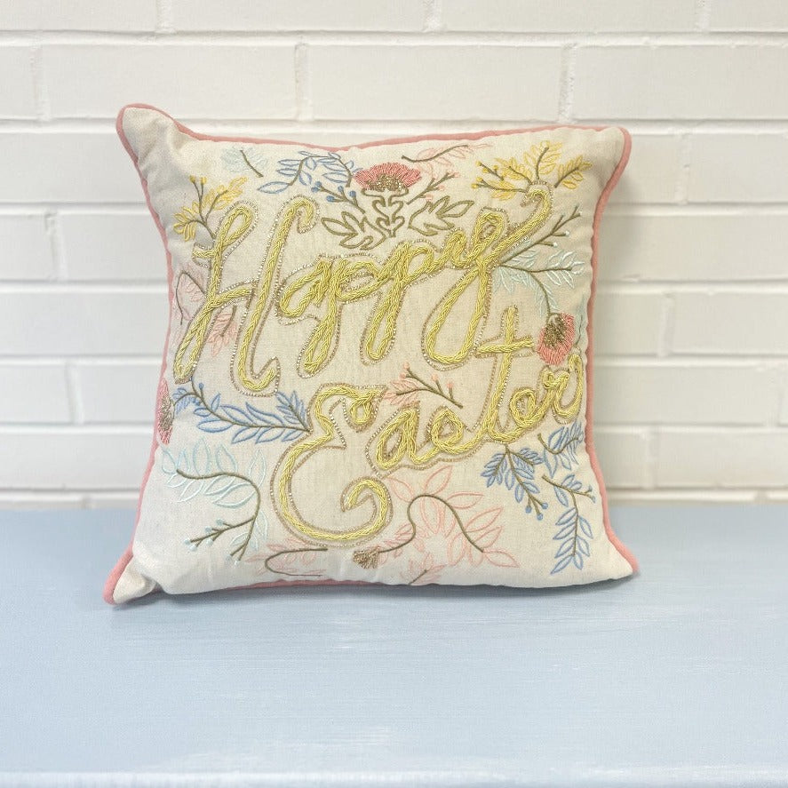 Happy Easter Embroidered Pillow