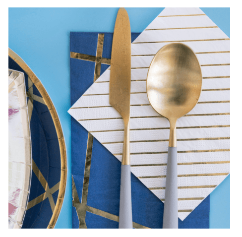 Jollity Party White & Gold Striped Cocktail Napkins