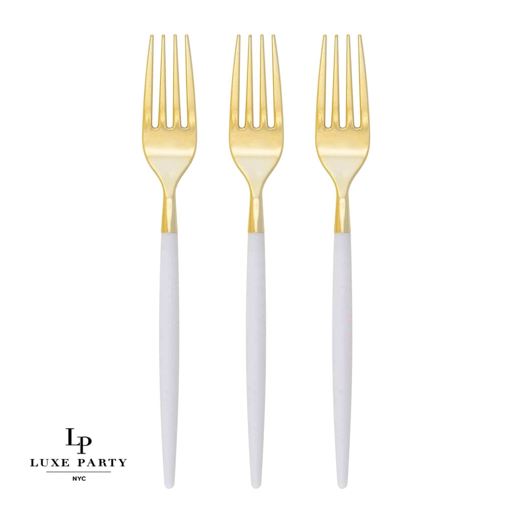 Luxe Party Chic White and Gold Forks