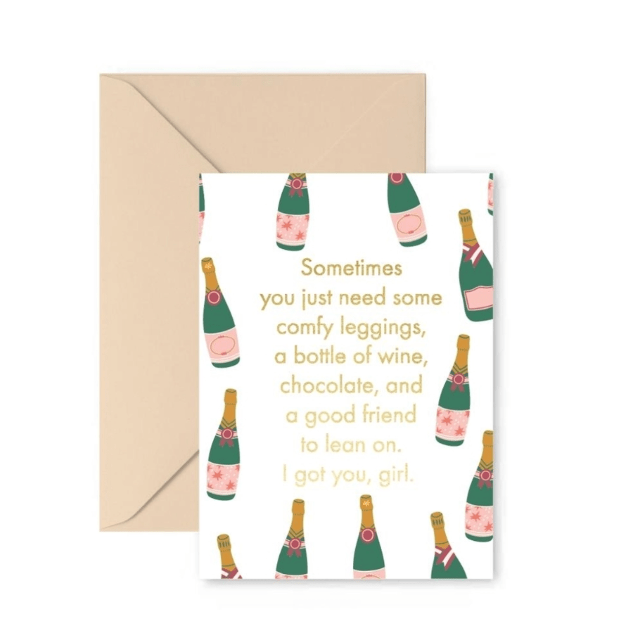 Mary Square Greeting Cards Leggings and Wine Card