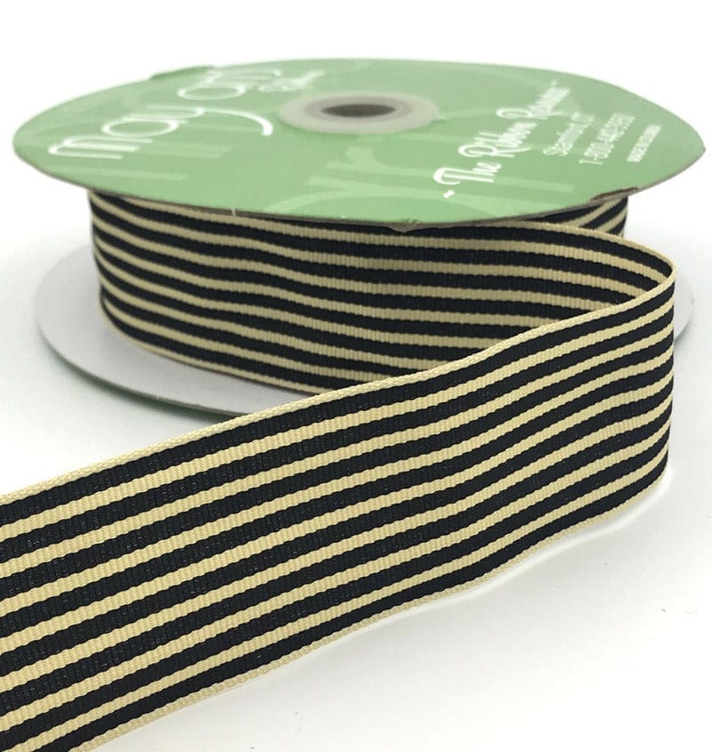 May Arts Gift Wrap Black Ivory Stripe Ribbon